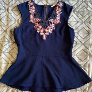 Blue vintage inspired polyester peplum top